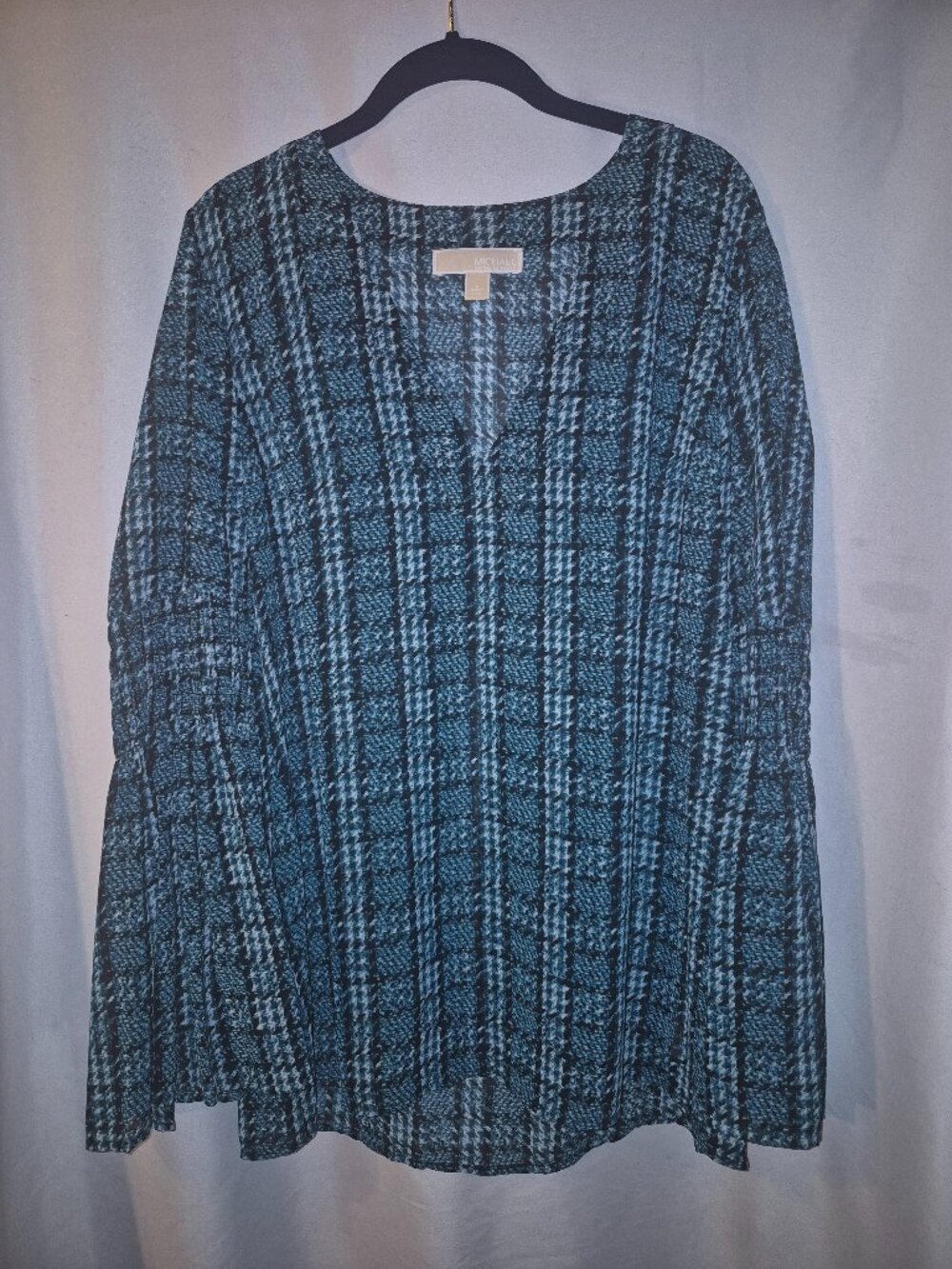 Michael Michael Kors Tweed Haberdashery Print Georgette Bell Sleeve Tunic.